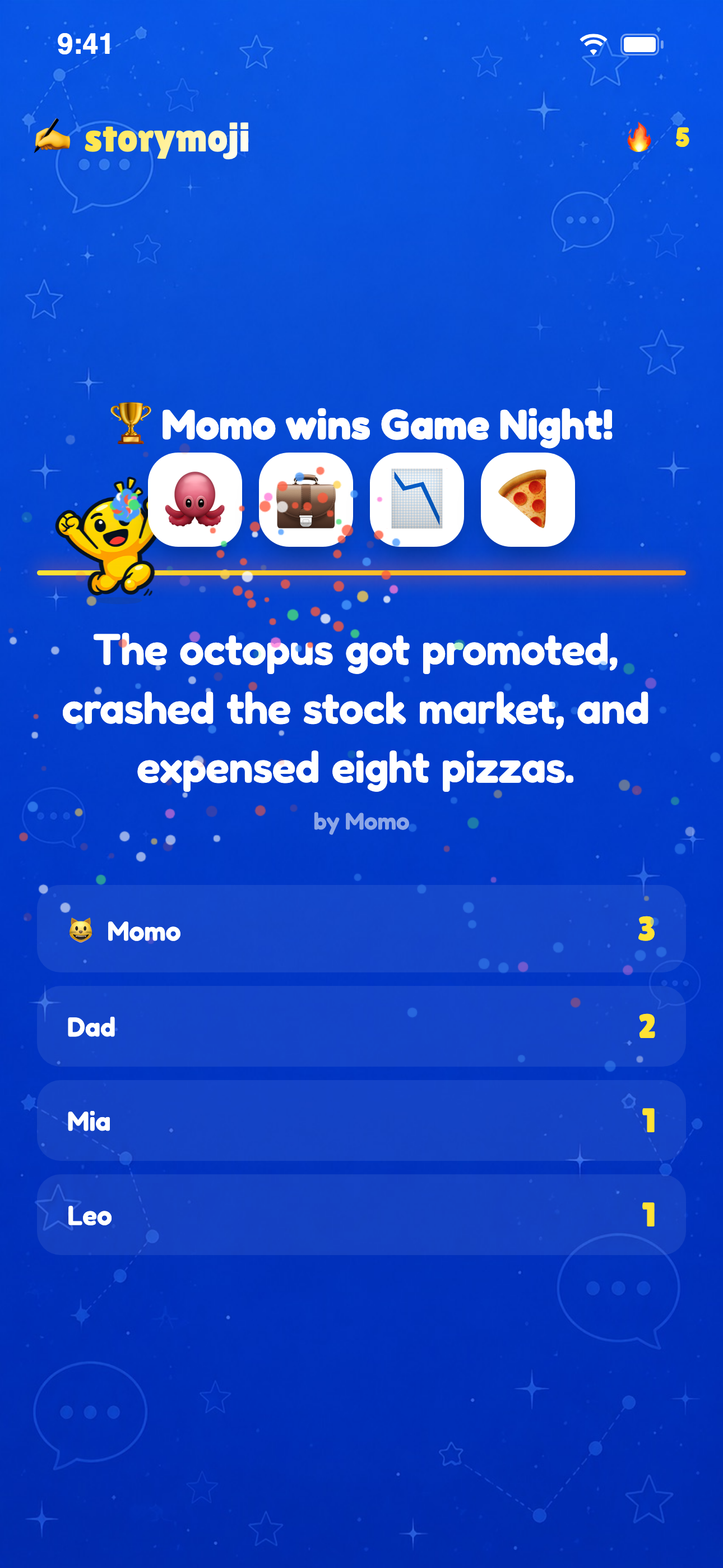 Storymoji daily results screen