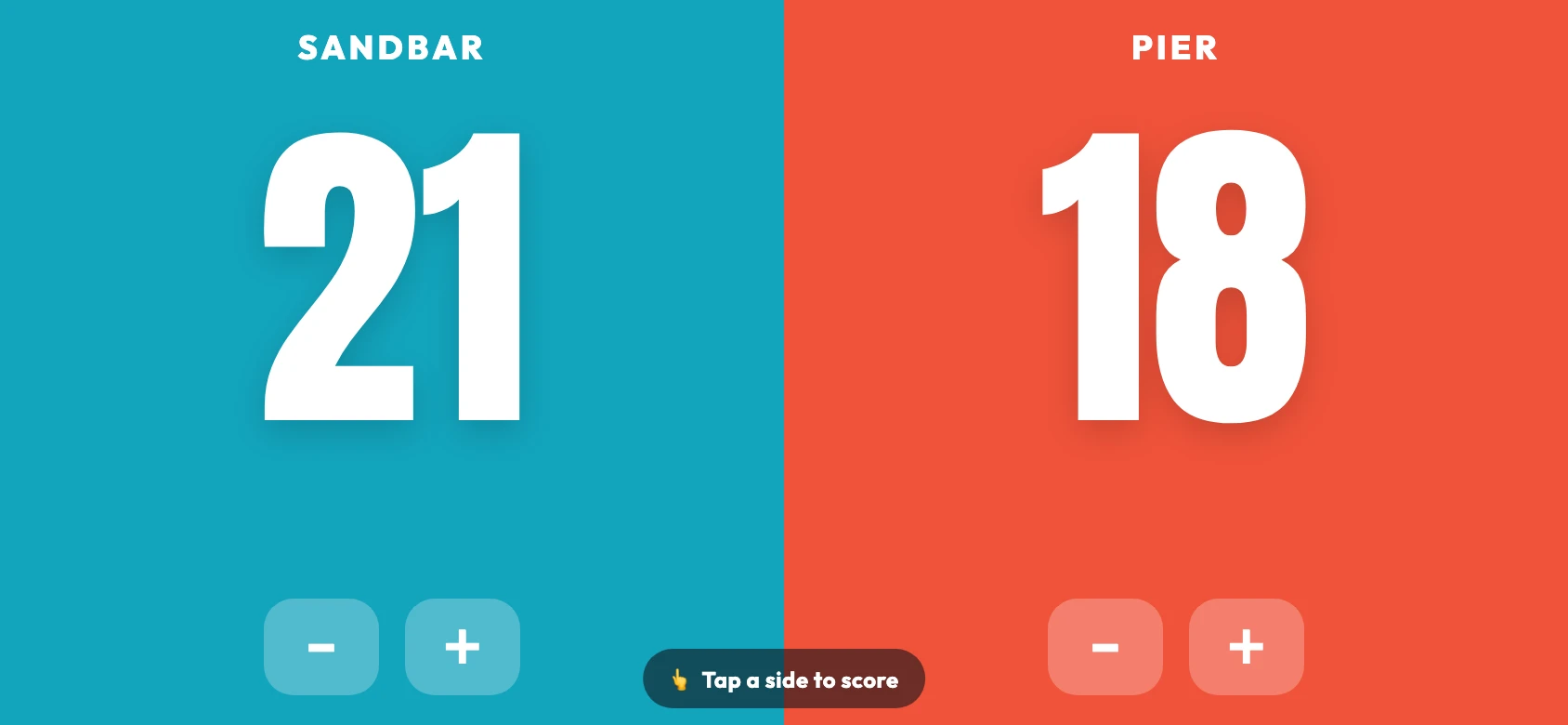 Beach Score only scoreboard held sideways: fills the screen for the bench