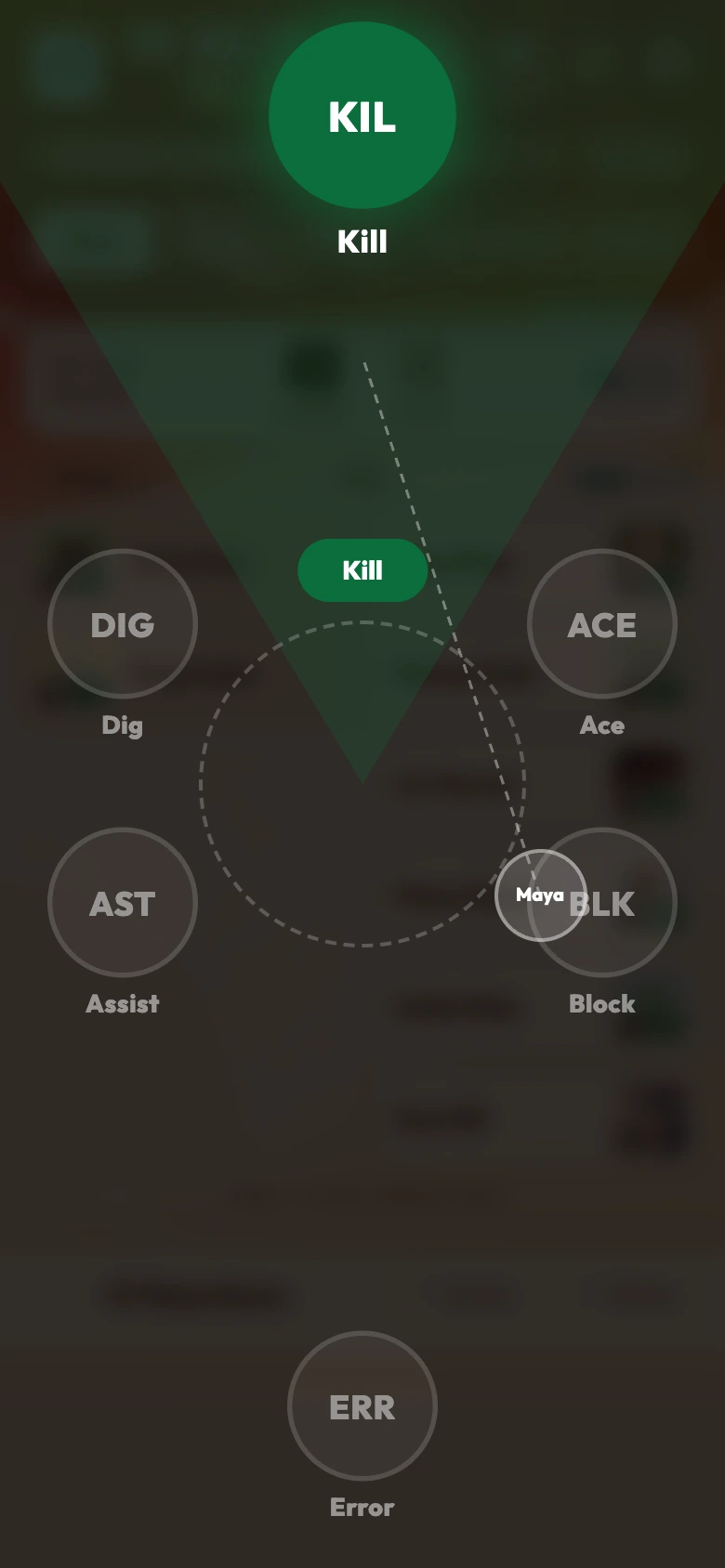 Hold a player and flick to the stat to log it in one motion
