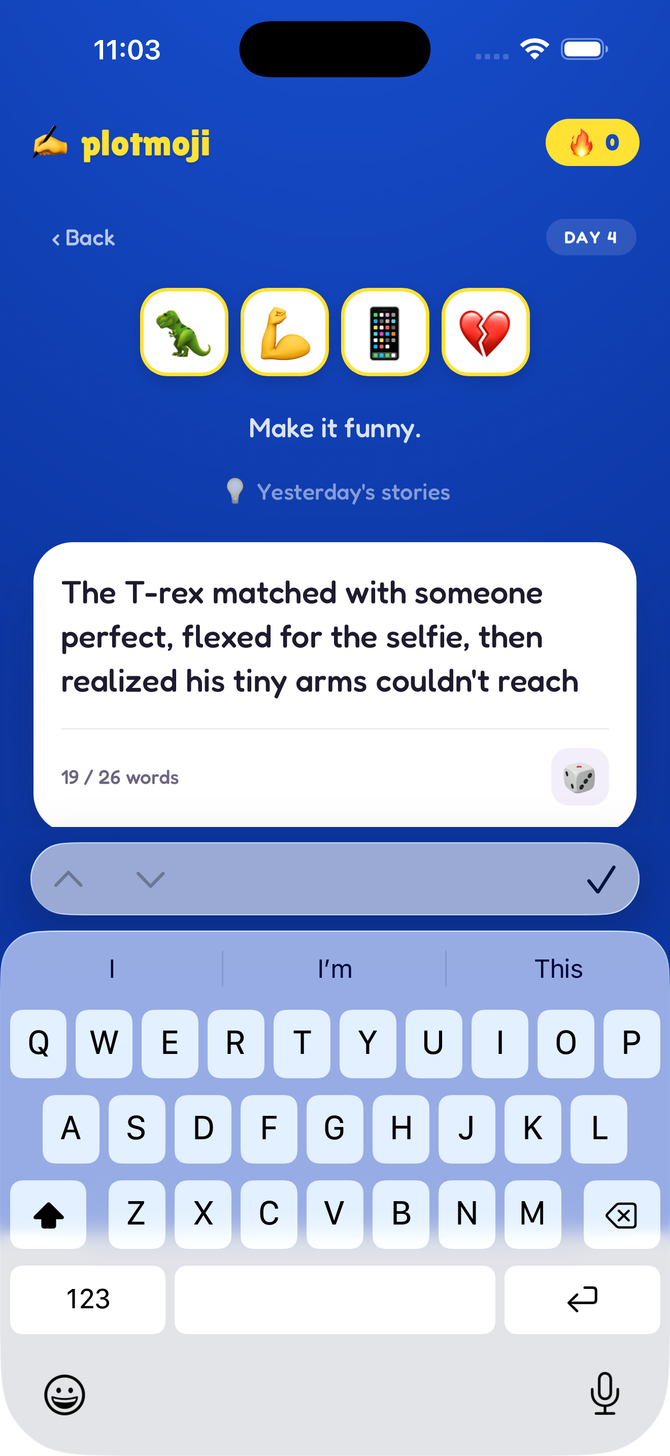 Compose screen — story in progress with word count